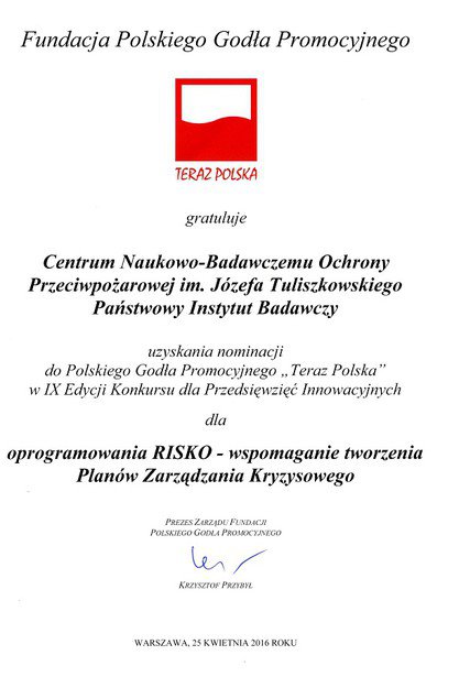 Dyplom nominacyjny w konkursie Teraz Polska 2016